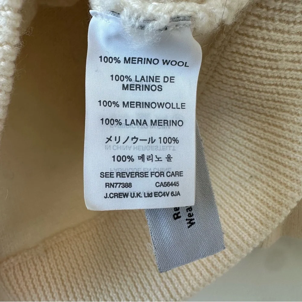 J. Crew 100% Merino Wool Textured Cable Knit Cream Sweater